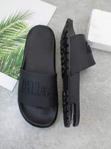Cool Slides For Men, Letter Graphic Single Band Slippers - Black - View 3