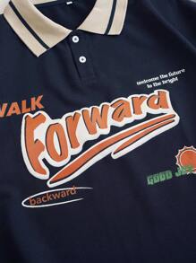 INAWLY 口号图形对比领 Polo 衫 行走 欢迎未来 走向光明 前进 后退 美好 欢乐 - 藏蓝色 - 查看 5