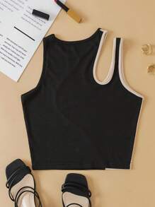 INAWLY 雙色鏤空背心上衣 - 彩色 - 查看 2