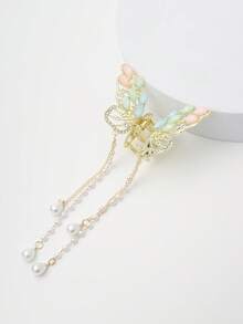 1 cái Giả Ngọc Trai & Rhinestone Trang Trí Bướm Vuốt Tóc - Vàng - Xem 5