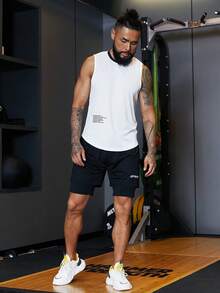 Men Slogan Graphic Contrast Trim Sports Tank Top - White - View 5