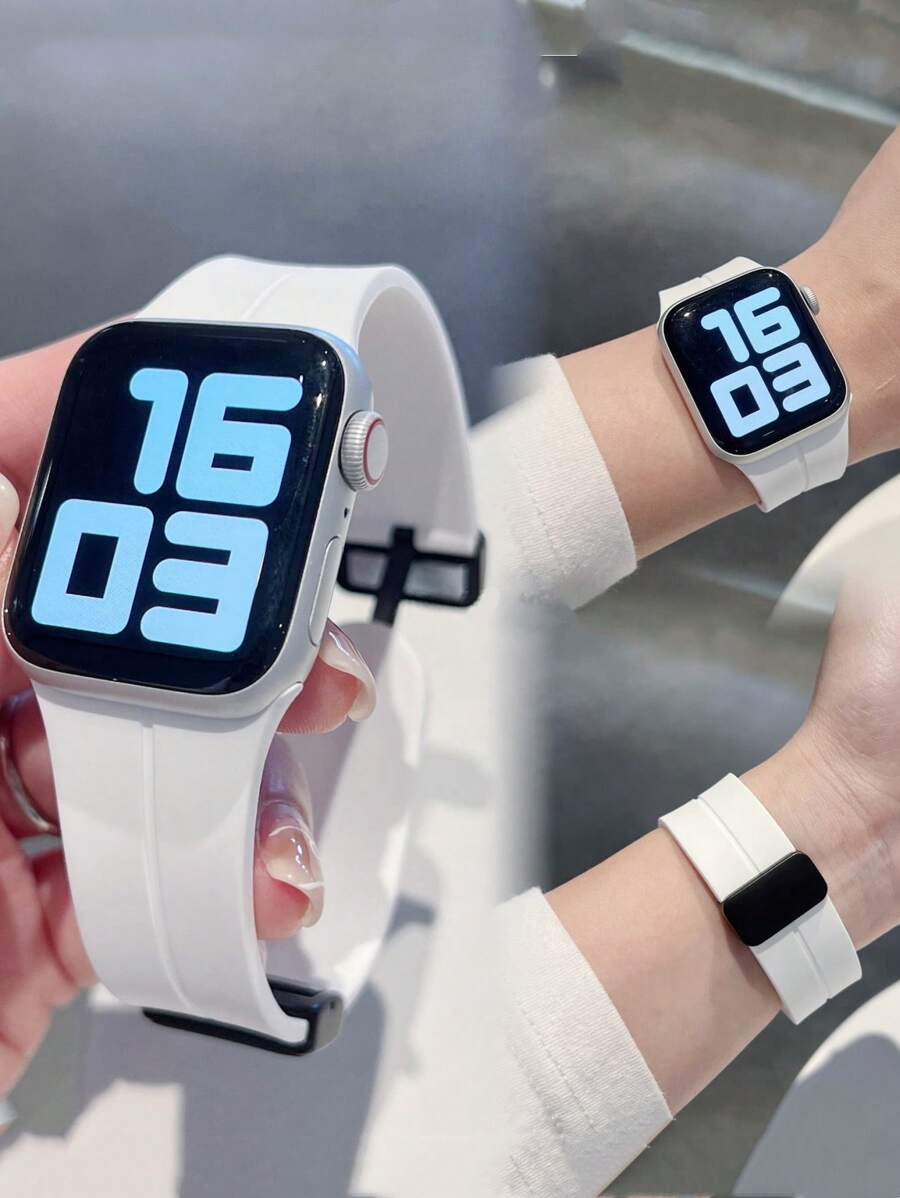 1条硅胶磁吸表带，兼容 42mm、38mm、40mm、41mm、44mm、45mm、46mm、49mm，时尚智能手表替换表带，适用于Series Ultra2、Ultra SE2、SE 11、10、9、8、7、6、5、4、3、2、1，可作为学生返校礼物 - 白色 - 查看 1