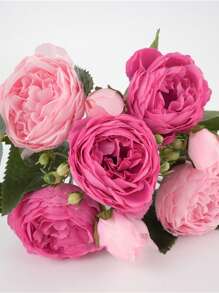 1pc Polyester Artificial Flower Bouquet, Romantic Fake Flower Bundle, For Home, Wedding Decor - Purple - View 3