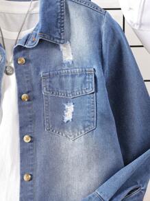 Chicas Camisa mezclilla desgarro bajo crudo sin camiseta - Lavado ligero - Ver 4