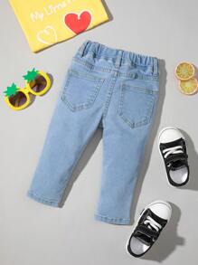 Bimba Jeans con vita elastica baffo di gatto lavato
