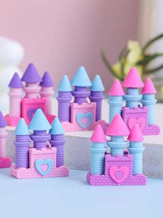 3入組城堡形橡皮擦學生用創意城堡形鉛筆橡皮