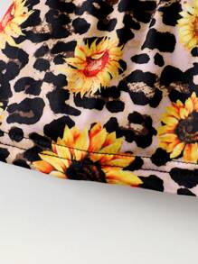 嬰兒女孩豹紋和向日葵印花波浪袖荷葉底細長上衣和破洞牛仔褲 - 彩色 - 查看 6