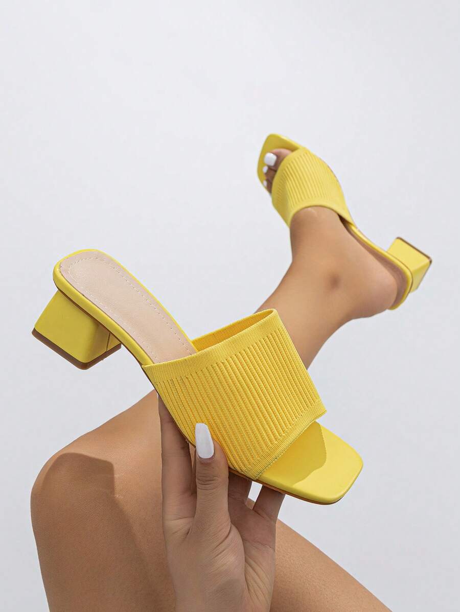 時尚穆勒涼鞋適用於女士針織細節粗跟涼鞋