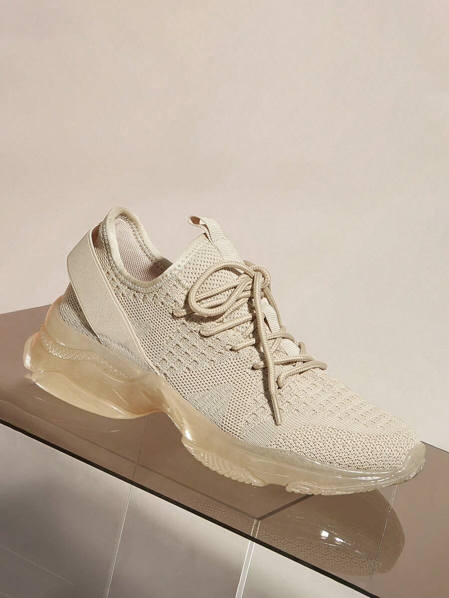 CUCCOO BASICS Women's Shoes Lightweight Knit Detail Comfortable Beige Lace-Up Front Running Shoes Vacation Shoes Summer Tainers - Beige - View 1