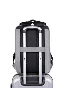 Business Casual Men Receive Nylon Solid Colour Large Capacity Backpack With USB Port - Grey - View 5