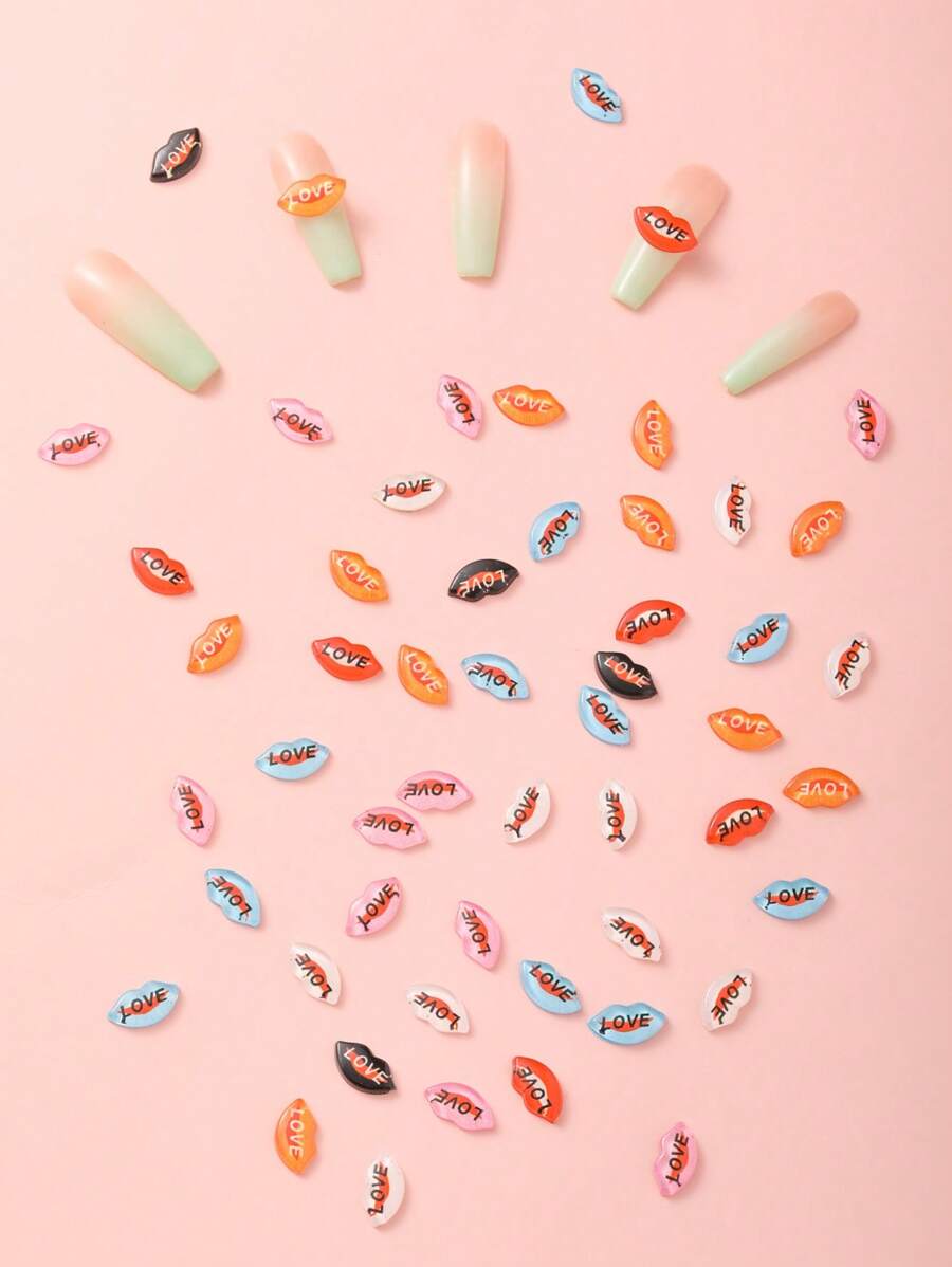 50入組嘴唇設計美甲飾品 - 彩色 - 查看 1