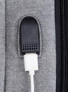 Business Casual Men Receive Nylon Solid Colour Large Capacity Backpack With USB Port - Grey - View 7