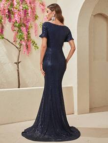 YISIKADO Robe habillée à encolure de cœur manches évasées à paillettes