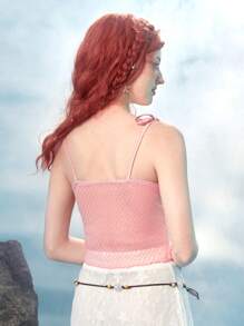 ROMWE Fairycore Tie Front Cami Top - Pink - View 8