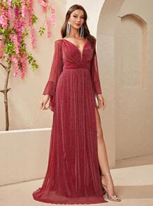 YISIKADO 深V領高衩正式洋裝 - 紅色 - 查看 4