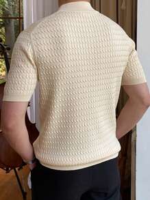 Men's Minimalist Short Sleeve Twisted Rope Knit Polo Shirt - Beige - View 2