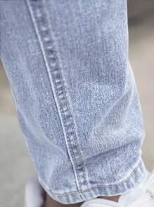 男士口袋紧身休闲百搭牛仔裤 - 淺色水洗藍 - 查看 4