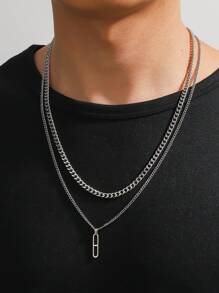 2 cái/bộ Nam Hình học quyến rũ Dây chuyền , Đối với Đồ trang sức Qủa tặng Và Buổi tiệc - Bạc - Xem 1