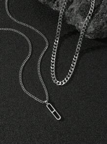 2 cái/bộ Nam Hình học quyến rũ Dây chuyền , Đối với Đồ trang sức Qủa tặng Và Buổi tiệc - Bạc - Xem 2