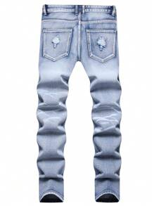 Zerrissene, ausgefranste Herren Baumwolle Jeans mit Bleach Waschung - Helle Waschung - Übersicht 2