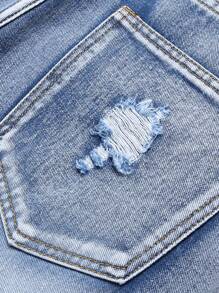 Zerrissene, ausgefranste Herren Baumwolle Jeans mit Bleach Waschung - Helle Waschung - Übersicht 4