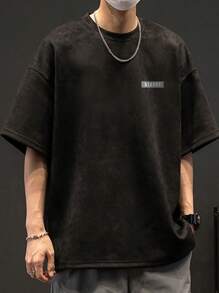 Men Letter Patched Drop Shoulder Tee - Black - View 3