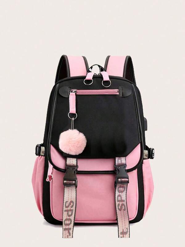 Waterproof Large School Bag For Teenage Girls USB Port Canvas Schoolbag