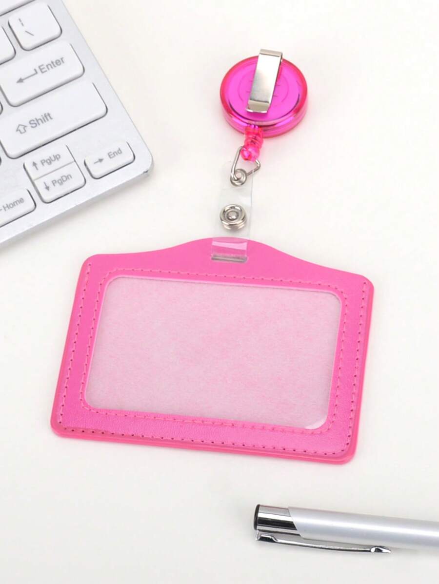 1/2pcs Card Holder + 1/2pcs Detachable Lanyard, Work ID Card Holder, Detachable Lanyard, ID Badge Holder, Work Card Case, Access Card Holder - Hot Pink - View 1