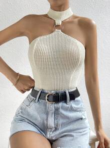 Chiquease Áo khoác và áo lót dành cho xe tăng nữ Lộ Lưng Nhẫn màu trơn Gợi cảm - Màu be - Xem 2