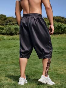 Manfinity Homme Men Plus Drawstring Waist Slant Pocket Shorts - Black - View 2