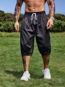 Manfinity Homme Men Plus Drawstring Waist Slant Pocket Shorts - Black - View 3