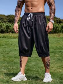 Manfinity Homme Men Plus Drawstring Waist Slant Pocket Shorts - Black - View 5