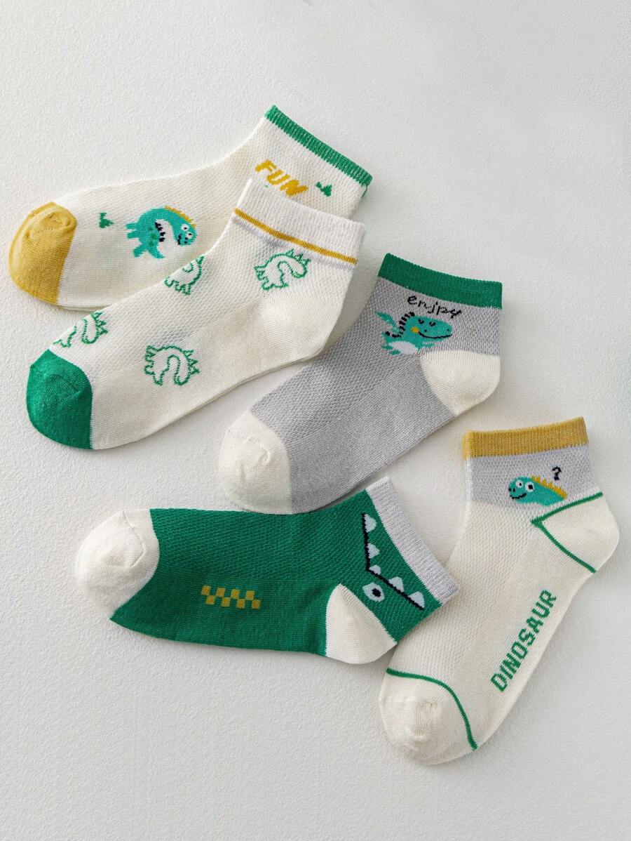 5 đôi Vớ mắt cá chân họa tiết khủng long cho trẻ em cho cuộc sống hàng ngày - Nhiều màu - Xem 1