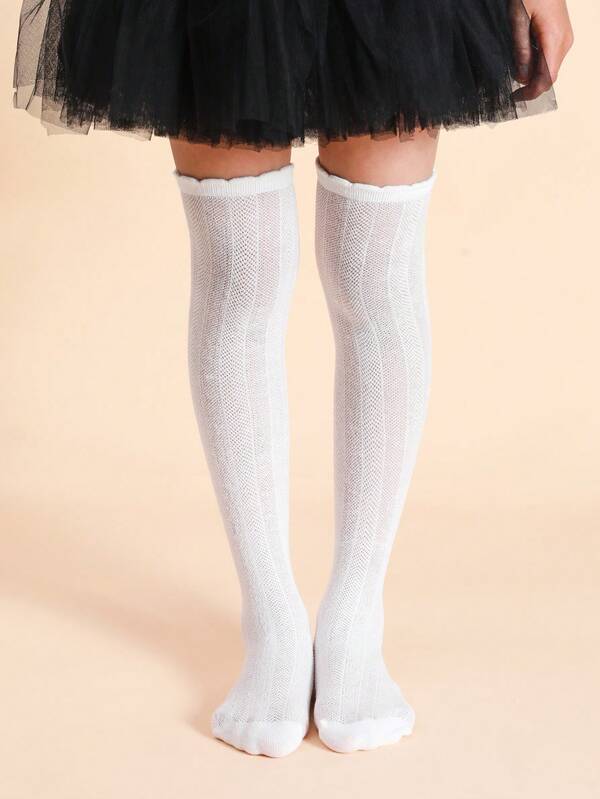 1pair Girls Solid Casual Over The Knee Socks For Daily Life