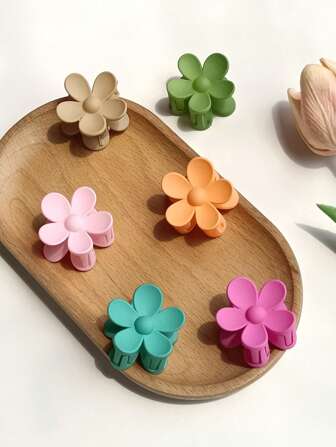 6入組女士花朵設計防滑時尚髮爪適用於日常