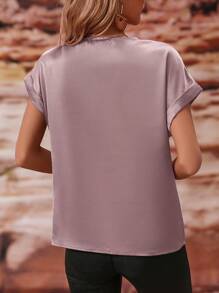 SHEIN Privé Draped Collar Batwing Sleeve Satin Blouse - Dusty Purple - View 2