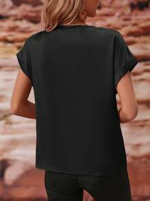 SHEIN Frenchy Áo sơ mi nữ Vắt màu trơn Thanh lịch - màu đen - Xem 2