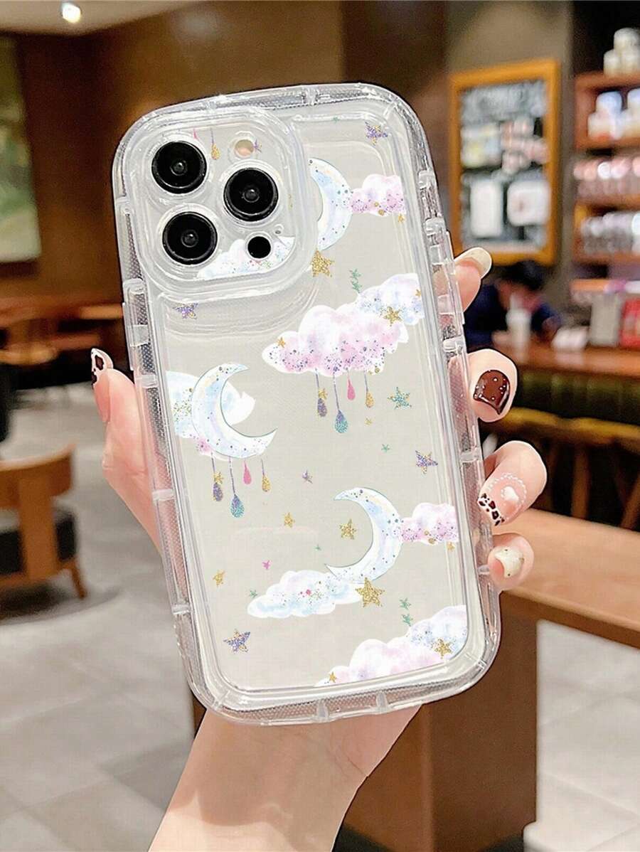 Moon & Cloud Pattern Phone Case - Clear - View 1