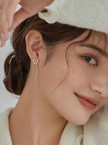 1 đôi Thời Trang Đơn Giản Hình Trái Tim Món Quà Tình Yêu Cho Ngày Phụ Nữ, Đảng Và Ngày Lễ Bông Tai Bạc Threader Ngày Lễ - Bạc - Xem 5