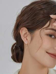 1 đôi Thời Trang Đơn Giản Hình Trái Tim Món Quà Tình Yêu Cho Ngày Phụ Nữ, Đảng Và Ngày Lễ Bông Tai Bạc Threader Ngày Lễ - Bạc - Xem 6