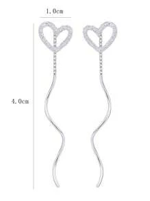 1 đôi Thời Trang Đơn Giản Hình Trái Tim Món Quà Tình Yêu Cho Ngày Phụ Nữ, Đảng Và Ngày Lễ Bông Tai Bạc Threader Ngày Lễ - Bạc - Xem 7