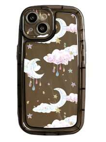 Moon & Cloud Pattern Phone Case - Black - View 1