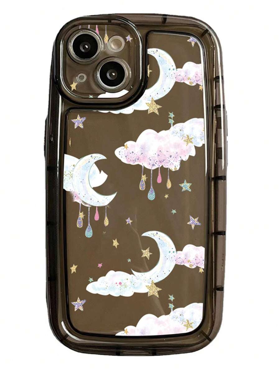Moon & Cloud Pattern Phone Case - Black - View 1