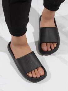 酷拖鞋適用於男士質感紋理壓花單帶拖鞋 - 黑色 - 查看 5