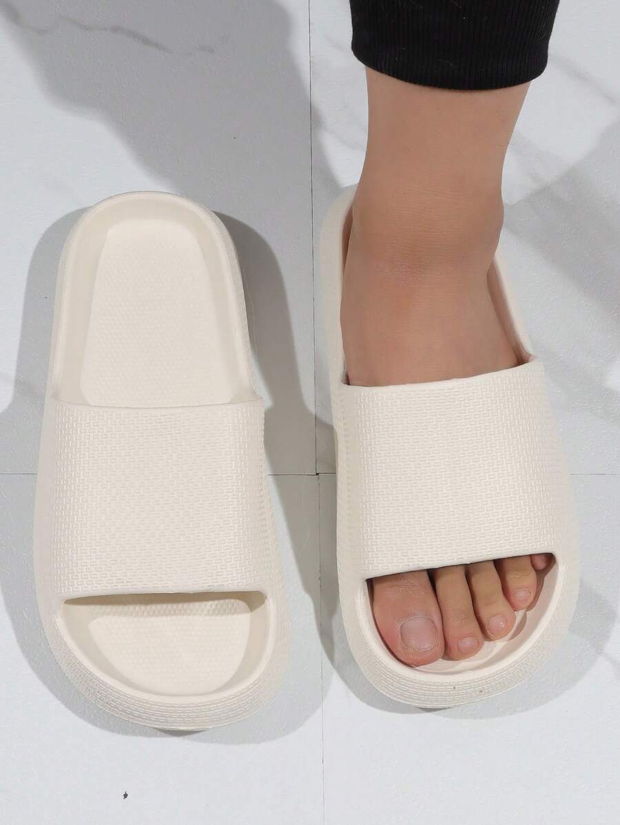 時尚拖鞋適用於男士質感紋理壓花單帶拖鞋 - 米色 - 查看 1