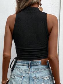 Chiquease Mock Neck Drawstring Side Tank Top - Black - View 2