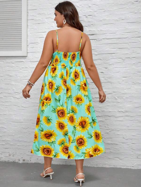 SHEIN VCAY Plus Sunflower Print Cami Dress SHEIN USA