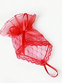 1雙女士蝴蝶結裝飾時尚網紗手套 - 紅色 - 查看 3
