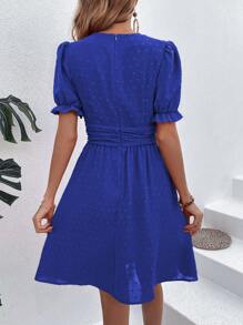 SHEIN LUNE Swiss Dot Puff Sleeve Ruched Waist Dress