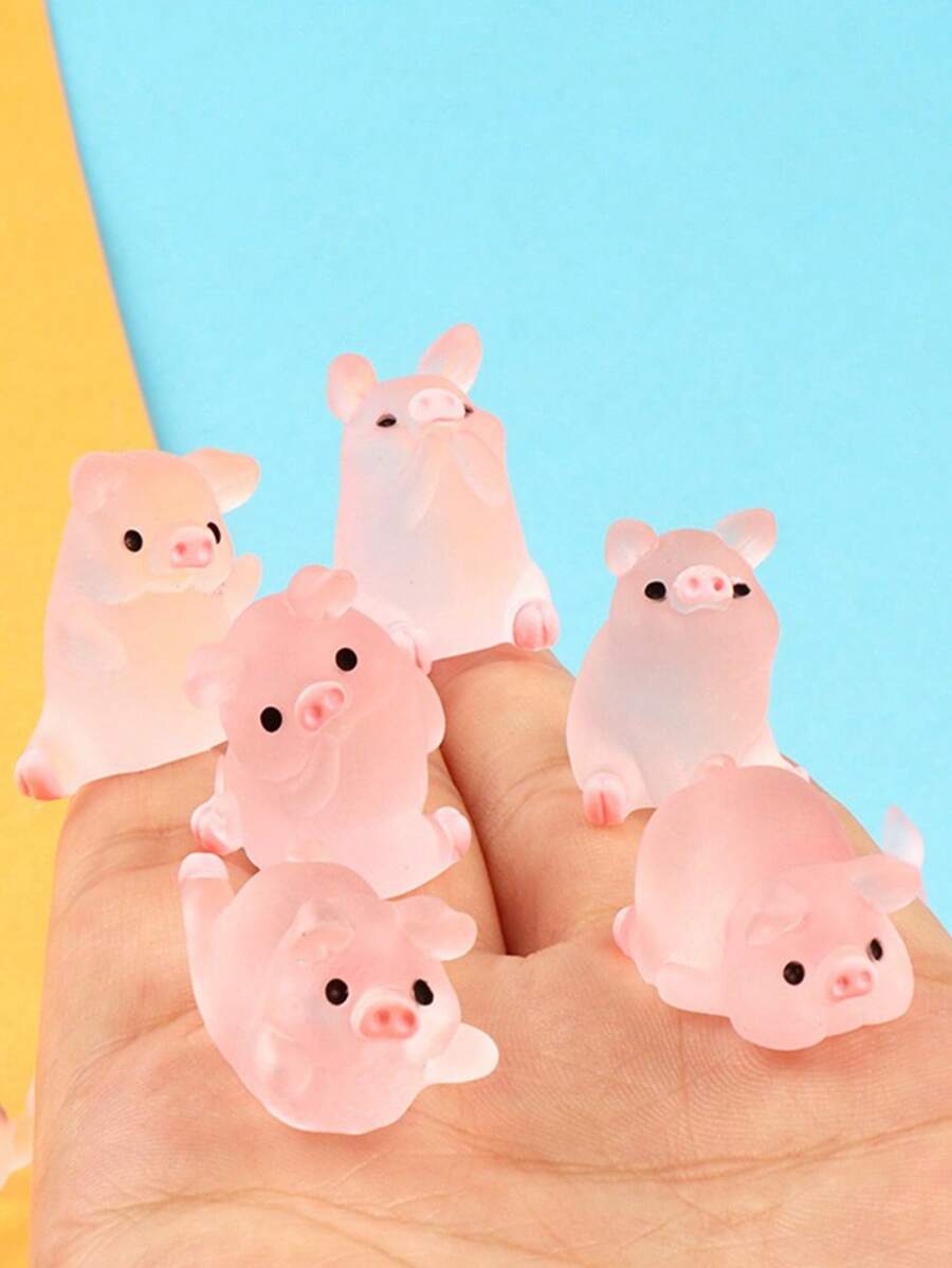 6pcs/set ABS Decoration Craft, Creative Pig Design Glow In The Dark Decorative Object For Home Decoration - Green - View 1